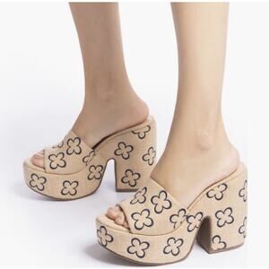 Larroude Margot Platform Floral Embossed Preppy Retro Canvas Slip On Pumps 7